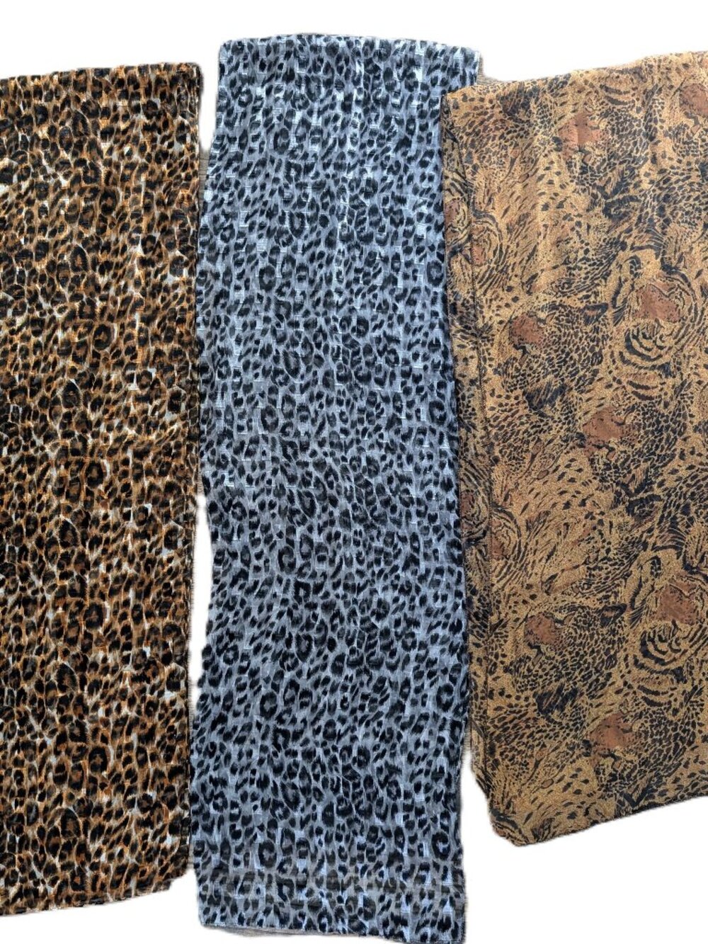 Lot of 3 VTG Animal Print Scarves Leopard Tiger Sheer Lightweight Neck Scarf